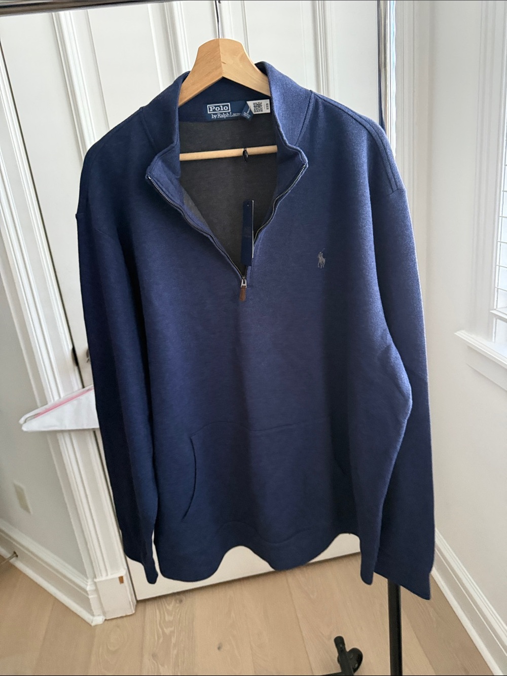 Polo Ralph Lauren Men’s XXL Navy Quarter Zip Pullover Pony NWT Kangaroo Pocket